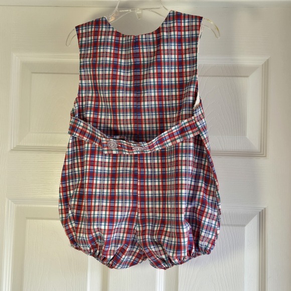 Kelly's Kids Monogrammed Sam Plaid Romper Boat Applique Size 3 Vintage One Piece - Picture 4 of 9